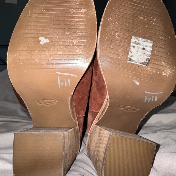 Mahogany Suede Knee High Ugg Boots with Heel - Picture 2 of 3